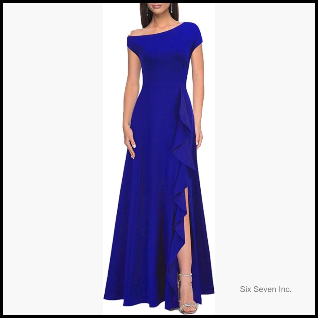 One Shoulder Ruffle Formal Dress Sexy Split Party Long Cocktail Dress